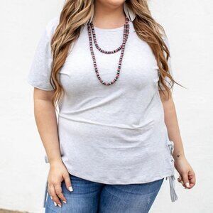 Tee Short Sleeve with Side Tie Gray Size 2X
